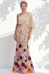 One Shoulder Lilac Mermaid Floral Long Mother Of the Bride Dress with Cape Sleeves