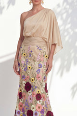 One Shoulder Lilac Mermaid Floral Long Mother Of the Bride Dress with Cape Sleeves