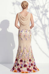 Dark Green Mermaid Bateau Neck 3D Floral Long Mother Of the Bride Dress