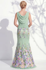 Dark Green Mermaid Bateau Neck 3D Floral Long Mother Of the Bride Dress