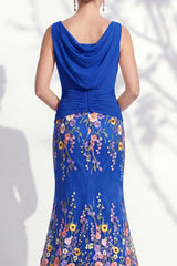 Dark Green Mermaid Bateau Neck 3D Floral Long Mother Of the Bride Dress