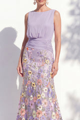Dark Green Mermaid Bateau Neck 3D Floral Long Mother Of the Bride Dress