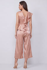 Dusty Rose V-Neck Ruffled 2-piece Work Suits