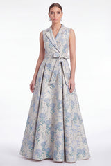 A-Line Pink Flower Notch Lapel Jacquard Long Mother Of the Bride Dress with Belt