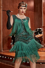 Plus Size Champagne Gatsby 1920s Flapper Dress with Sequins and Fringes