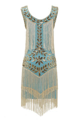 Plus Size Champagne Gatsby 1920s Flapper Dress with Sequins and Fringes
