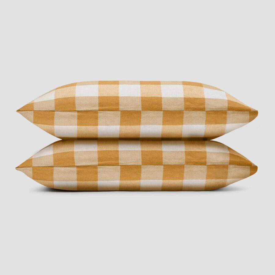 Zeyso Linen Blend Pillowcases (Pair) – Russet Yellow Emsworth Check - Image 3
