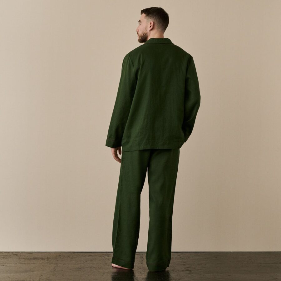 Zeyso Men’s Linen Pyjama Shirt – Fern Green - Image 2