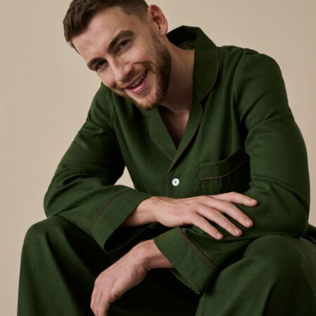 Zeyso Men’s Linen Pyjama Shirt – Fern Green