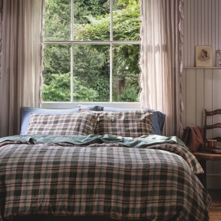 Zeyso Linen Blend Duvet Cover – Fern Green Dallington Check