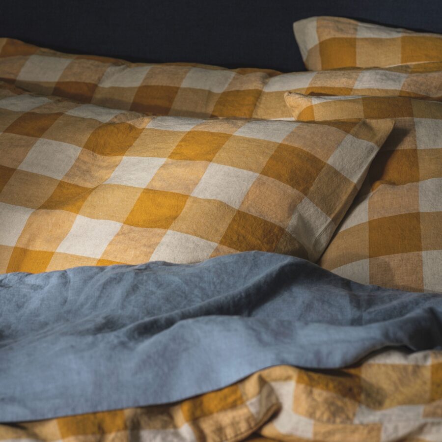 Zeyso Linen Blend Pillowcases (Pair) – Russet Yellow Emsworth Check - Image 2