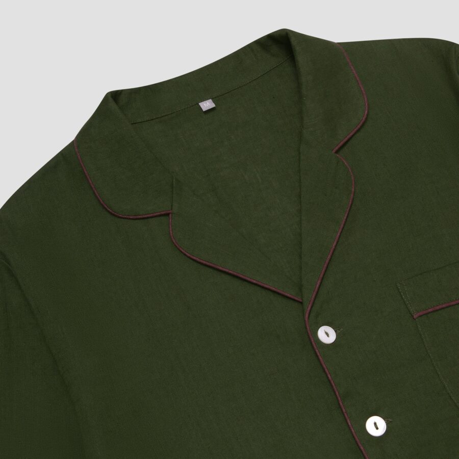 Zeyso Men’s Linen Pyjama Shirt – Fern Green - Image 3