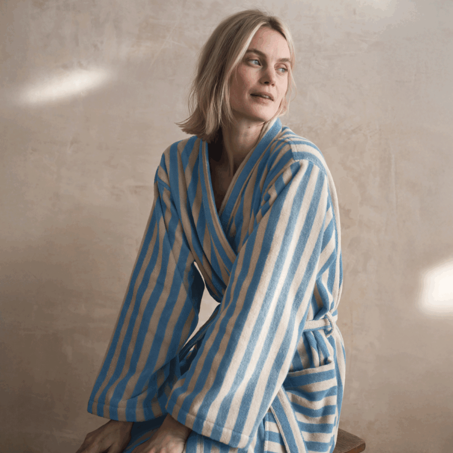 Zeyso Cotton Robe – Coastal Blue Pembroke Stripe